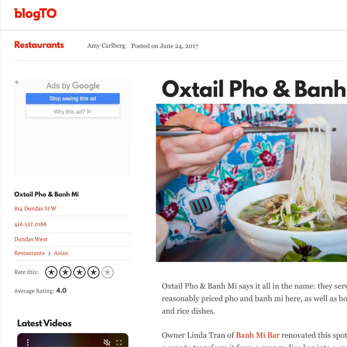 BlogTO review page
