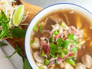 Soup with a combination of meat and veggies