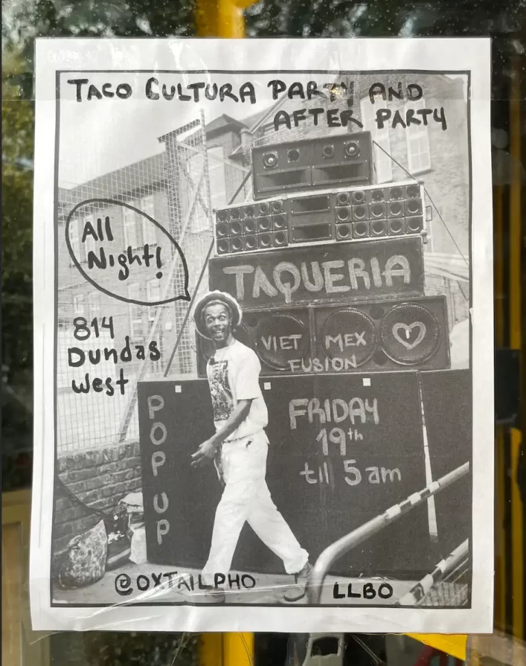 Poster for a Pop-up party featuring Mexican and Vietnamese food