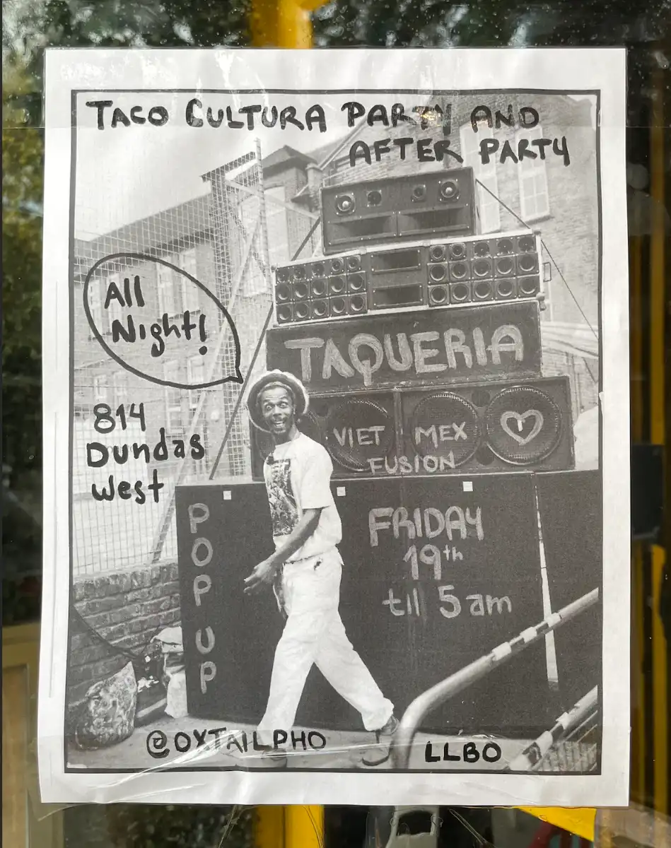Poster for a Pop-up party featuring Mexican and Vietnamese food