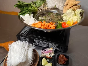 A gas burner with food