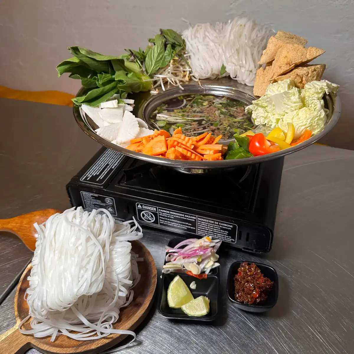 A gas burner with food