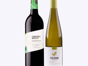 A red and a white wine bottle